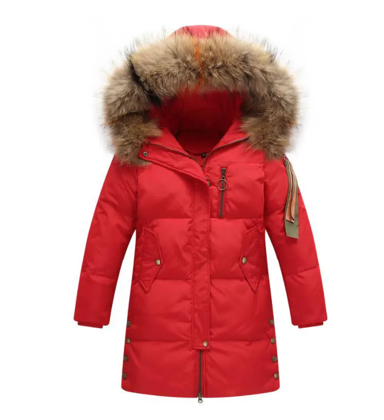 children Down& Parkas 6-15 T winter kids outerwear boys casual warm hooded jacket for boys solid boys warm coats - Color: Red