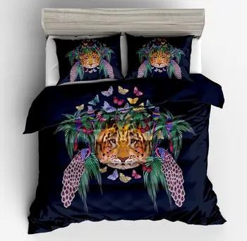 

Hot sell 3d Print Bedding Sets FullSize duvetcover pillowcase Tigers Peacock butterfly bird Animals OilPainting Adult Blue black