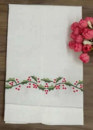 Set of 12 Handkerchiefs White Linen Hemstitched Tea Towel-14x22"Cloth Guest Hand Dish Kitchen Bathroom Towels embroidery Floral