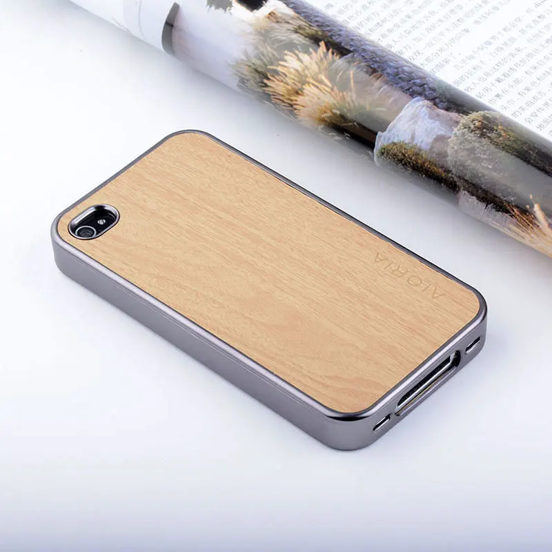 Funda para iphone 4S funda de cuero de madera con funda dura de PC funda para iphone 4 4S clásica estilo Retro funda