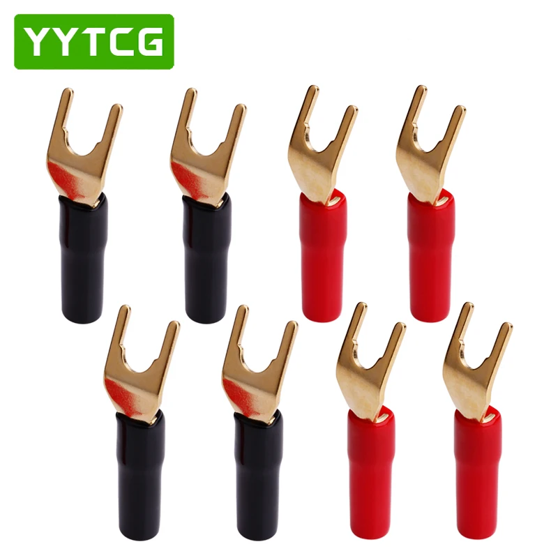 YYTCG 8PCS Gold-plated Copper Banana Plugs U/Y Type High quality Banana Connector Speaker Wire Connector With Plastic Handle Ca