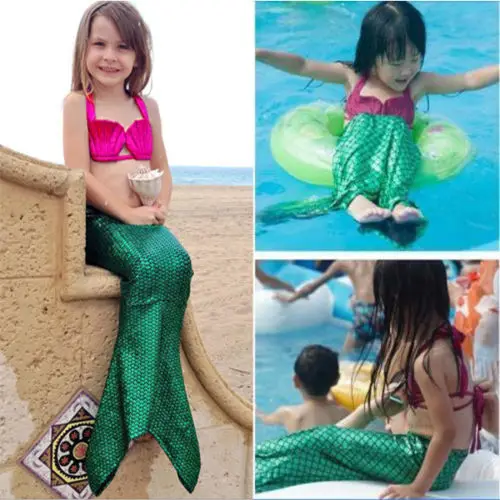 Online 3PCS Mädchen Kinder Meerjungfrau Schwanz Swimmable Bikini Set Badeanzug Phantasie Kostüm 3 9Y