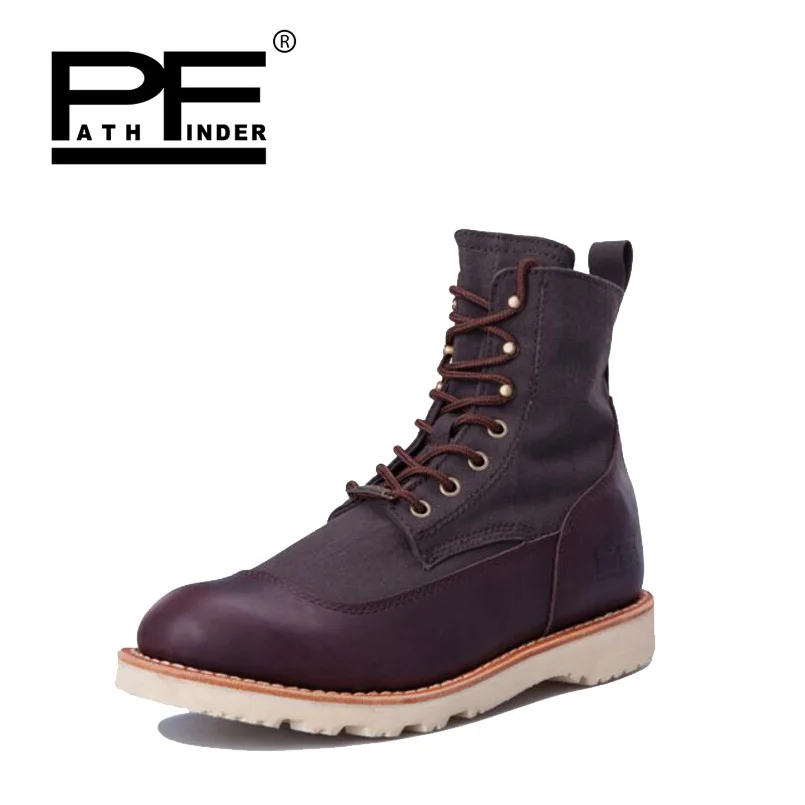

Pathfind Hot Men Genuine Leather Snow Motorcycle Tooling military Combat Work Safety Boots Mens Outdoor breathable male Shose