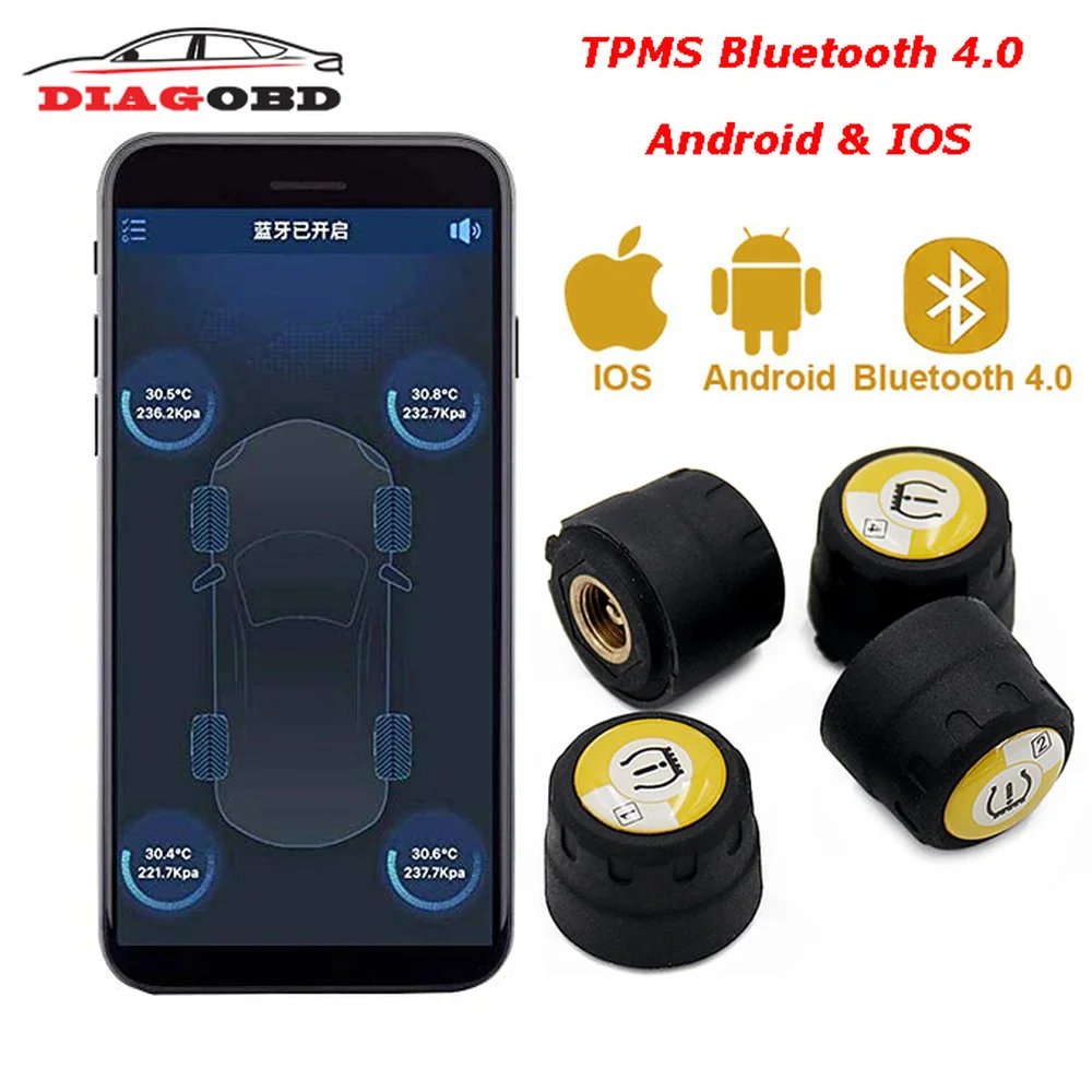 

Newest Car TPMS Bluetooth 4.0 Android IOS Tire Pressure Monitoring System Bluetooth 4 PCS External Sensors For Car Truck Bus SUV