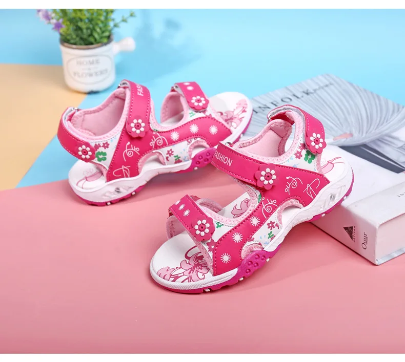 MudiPanda/розовые пляжные сандалии 2018 г. летние новые girlscartoon симпатичная обувь с принцессой без шнуровки с открытым носком пляжные сандалии