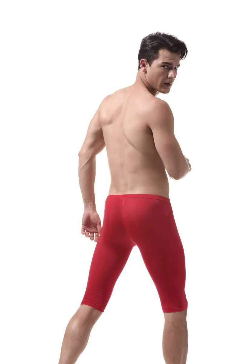 Мужские супер тонкие прозрачные сексуальные шелковые ультра тонкие облегающие брюки с низкой талией до колен