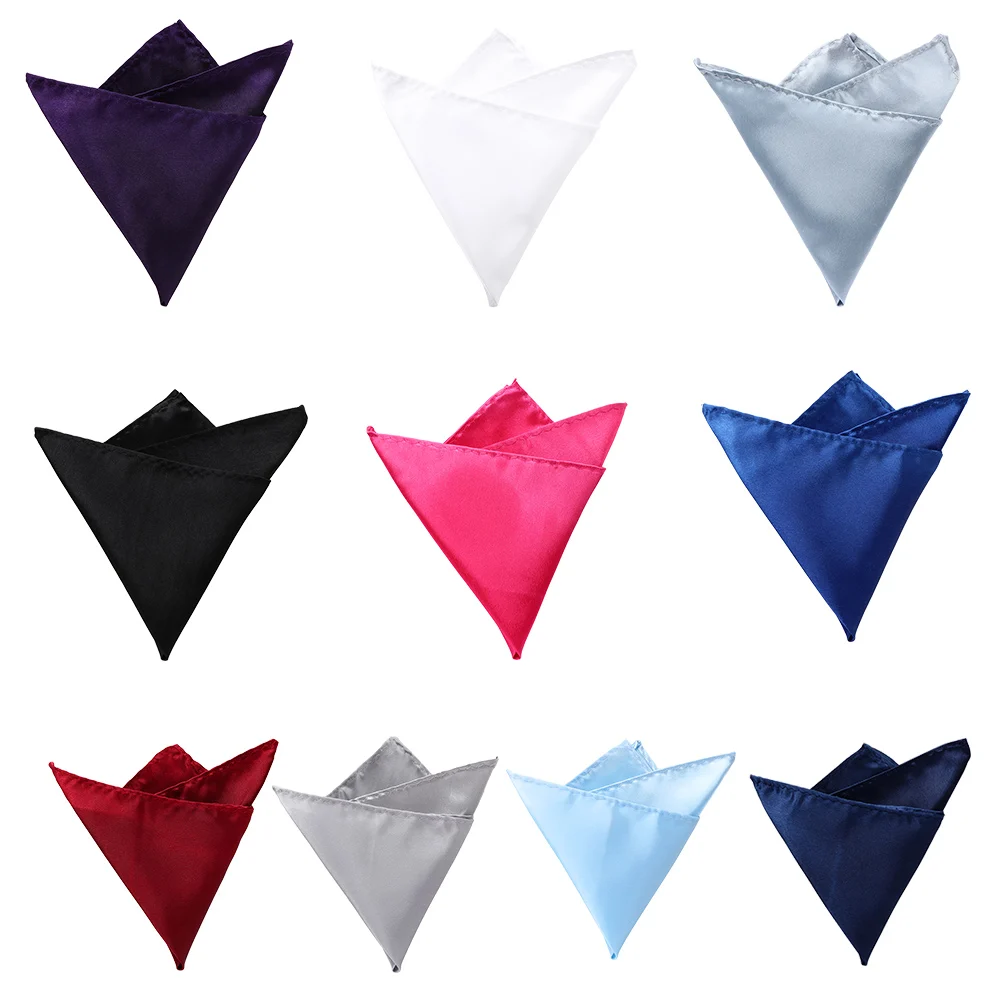 Mens Satin Solid Plain Color Handkerchief Hanky Pocket Square Wedding
