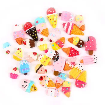 

100 Pieces Slime Charms Mixed Food Cake Ice-Cream Chocolate Cookie Dessert Resin Flatback Slime Beads Making Supplies for DIY