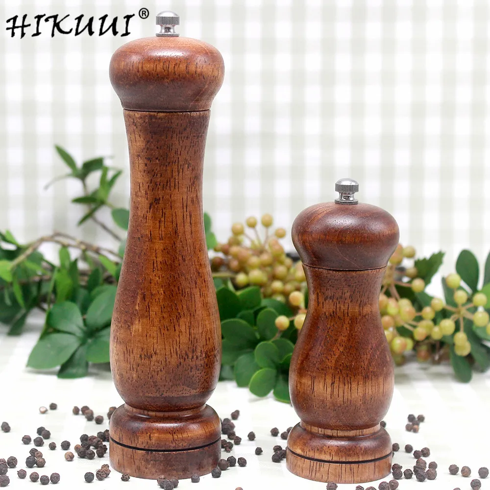 

2 pcs/set 5" 8" Salt and Pepper Mill Grinder Handheld Seasoning Mill Grinder Wood Pepper Spice Mill Cooking Tools Set