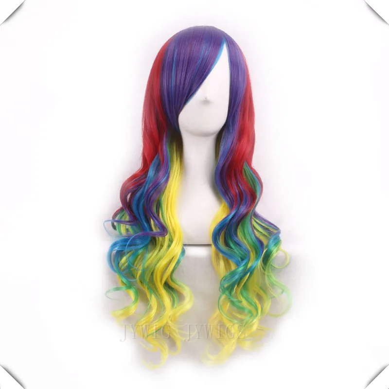 

Muliti Colors Red Blue Green Golden Mixed Harajuku Anime Cosplay Lolita Wig  Costume Party Hair Long Wavy  Synthetic Wigs