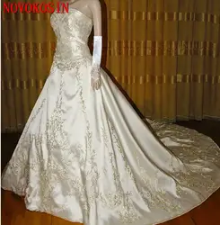 2019 на заказ вышитое Бисероплетение модное свадебное платье Королевский Шлейф милое атласное роскошное свадебное платье