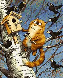 MaHuaf-X1601 cat on the top of tree Coloring picture by numbers with acrylic paints on canvas for living room decor 