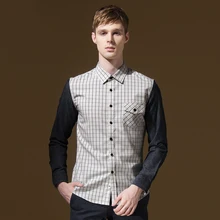 Бренд DANDY Homme бренд clothing2016fashion мужские рубашки с длинными рукавами в клетку patchworh Повседневная обтягивающая модель рубашки для мальчиков однобортный Плюс Размер