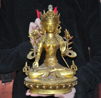

Christmas Tibet Tantric bronze Gilt White TaRa Kwan-Yin Guan Yin Bodhisattva Buddha Statue Halloween