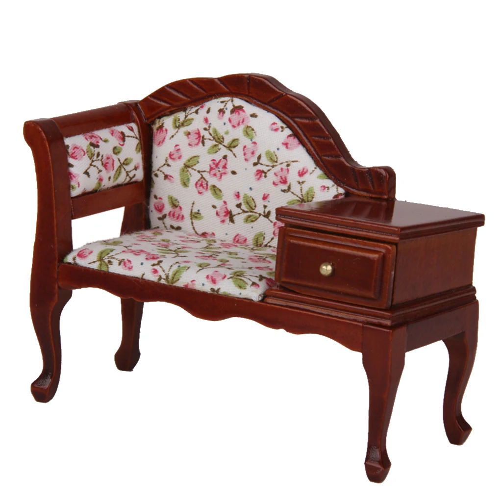 1/12 Wooden Dolls House Furniture Dollhouse Miniature Telephone Chair Seat