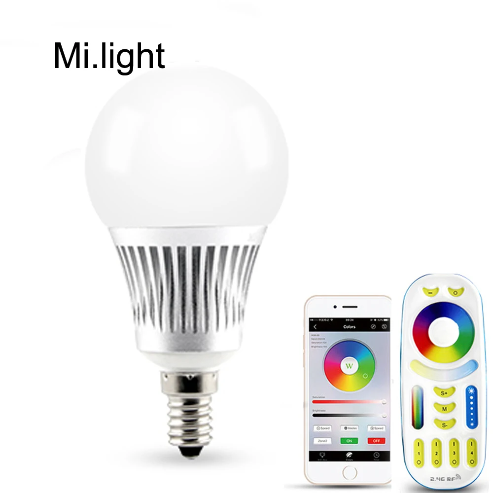 

Mi Light RGB CCT LED Bulb light E14 5W Dimmable AC 110V 220V RGB + Warm White + White WiFi RGBW LED spotlight Lamp RF Remote