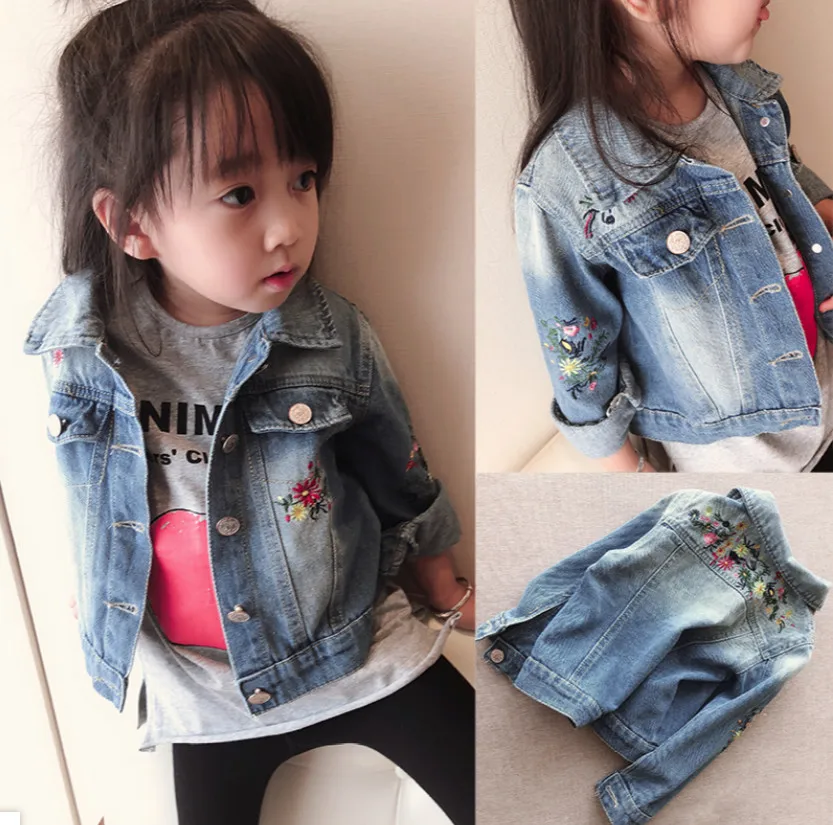 

Gifts Kids Long-Sleeve Denim Jackets for Girls Baby Embroidered Flower Coats Clothes Children Autumn Winter Fashion Tops Outwear