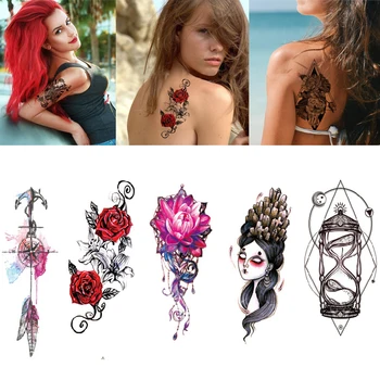 

2Pcs Temporary Tattoo Stickers Waterproof Transfer Sticker for Body Arm Flower Stickers Waist Bracelet Metallic Flash Tattoos