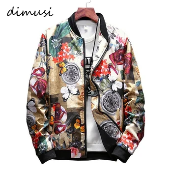 DIMUSI Mens Jackets Spring Autumn Fashion Mens Hip Hop Anorak Coats Men Stand Collar Slim Flower Bomber Jackets Clothing 5XL