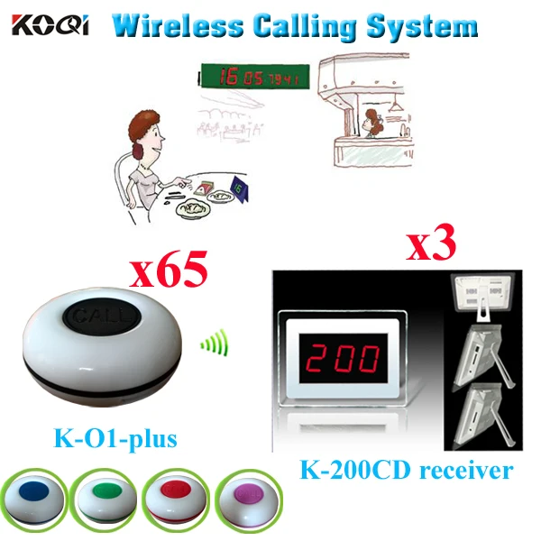 Hotel Wireless Call Bell System Of 65 1 key Buzzer K O1plus black And 3 Display K 200CD Fashion