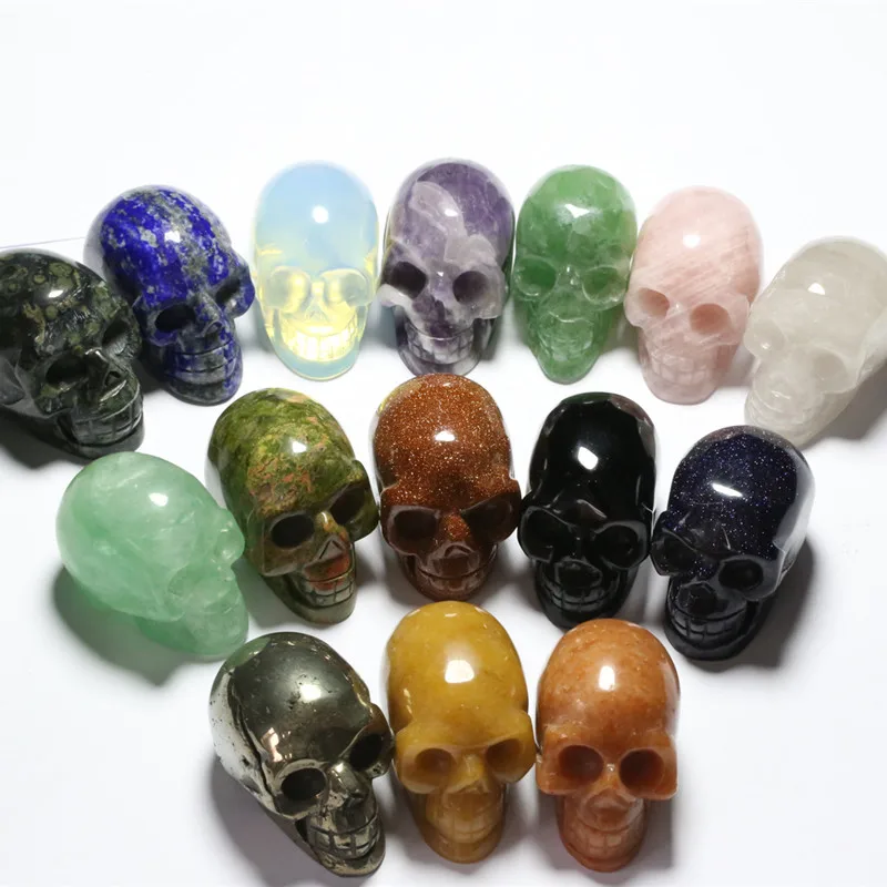 

2 inch Natural Amethyst Stone Multiple Skull Handmade Figurine Crystal Carved Statue Realistic Healing Fengshui Home Decor Art