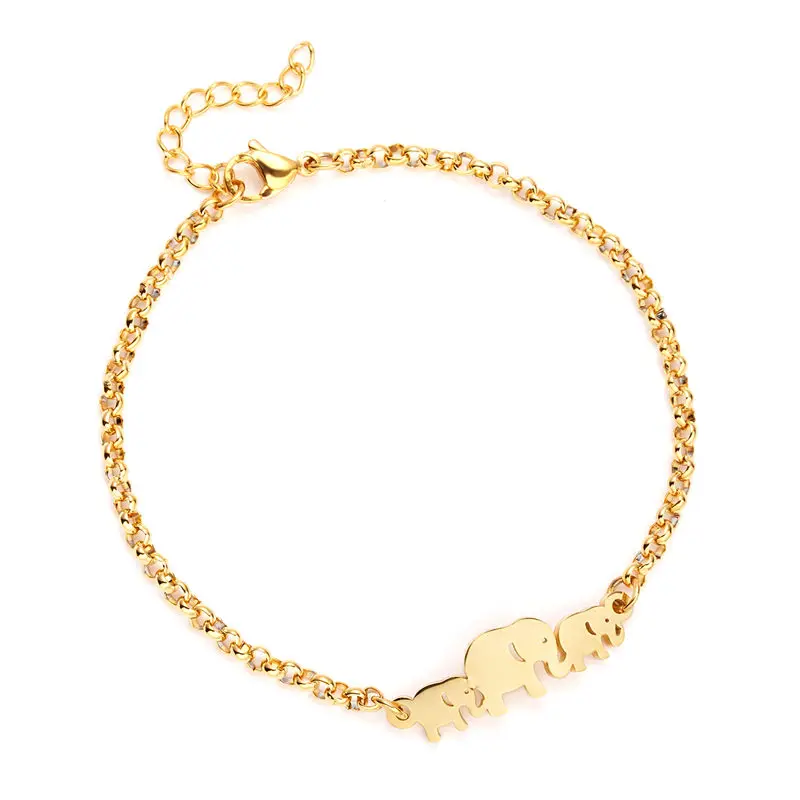 

New Three Elephant Stainless Steel Bracelet Golden Bangles Gift For Man Women
