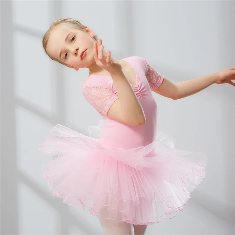 Балет Чесаный хлопок балетное платье пачка балетки для девочек Дети Высокое качество тюль с короткими рукавами для танцев гимнастическое трико