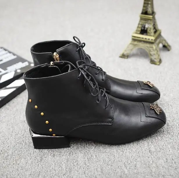 Женские ботильоны из натуральной кожи черные на плоской подошве aa0320|fashion booties|leather