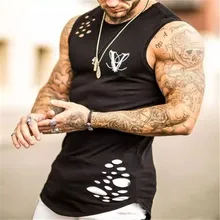 Новая мода отверстие тренажерные залы одежда Спортивная майка для бодибилдинга майка для мужчин Фитнес рубашка мышцы майка Топ