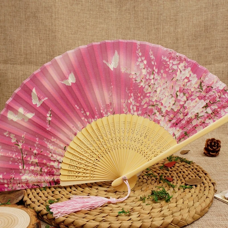 wholesale free shipping summer art 21x38cm butterfly print fan folding hand held flower fan wedding silk - Decorative Fans wholesale free shipping summer art 21x38cm butterfly print fan folding hand held flower fan wedding silk - Decorative Fans