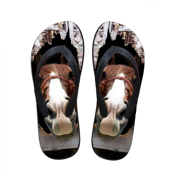 Бесшумный дизайн; летние женские шлепанцы с 3D принтом лошади; резиновые домашние Вьетнамки; женские пляжные сандалии; обувь на плоской подошве - Цвет: C0356AB