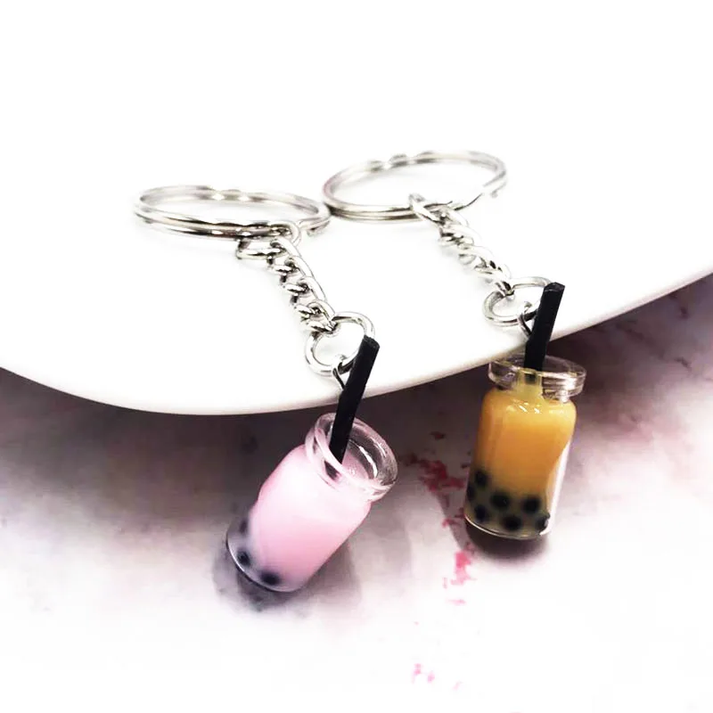

2019 New Fashion Milk Tea Pendant Keychains Women Girl Bag Car Charm Chain Keyring Party Jewelry Cute Key Chains Gifts