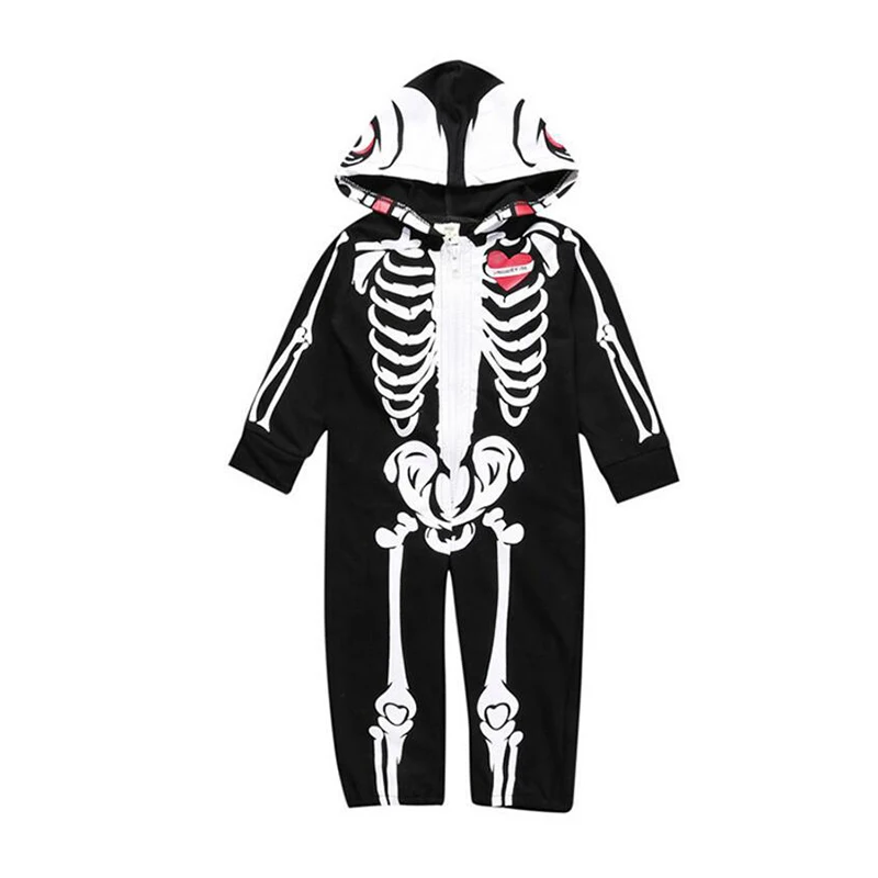 Bebé niños Halloween ropa calavera impresión niños niñas mamelucos con capucha mono Bebe calavera Trick ropa cremallera trajes Bebé niños Halloween ropa calavera impresión niños niñas mamelucos con capucha mono Bebe calavera Trick ropa cremallera trajes