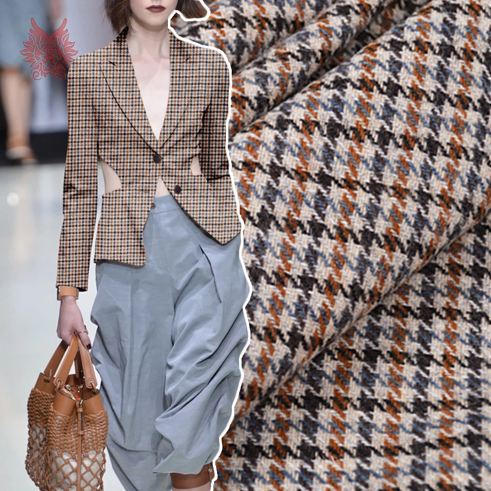 British retro style Houndstooth yarn dyed 100 pure wool fabric for