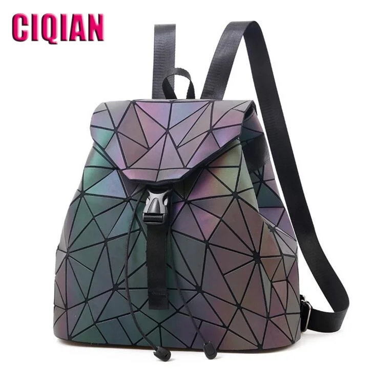 

Drop Shipping Women Laser Luminous Backpack Mini Backpack Folding Student School Bags For Teenager Small Geometric Shoulder Bag