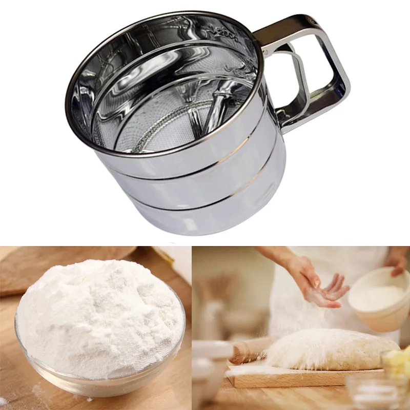 Walfos Stainless Steel Flour Sieve Cup Powder Sieve Mesh Kitchen Gadget For Cakes Hand-Screened Sugar Mesh Sieve Baking Sieve