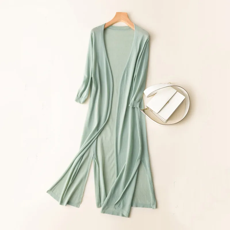Women Midi Long Cardigan Summer Autumn Thin Silk Knitted Cardigans Female Casual Loose Sweater Coat Jacket Plus Size 2XL AB1426 Women Midi Long Cardigan Summer Autumn Thin Silk Knitted Cardigans Female Casual Loose Sweater Coat Jacket Plus Size 2XL AB1426