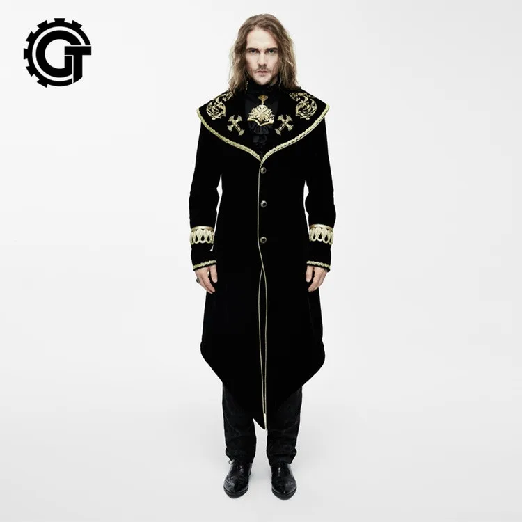 

Western Gothic Embroidery Royal Gown Men Jacket Trench Coat Gold Wine Red Slim Fit X-Long Jacket Prom Male Stage Prince Costume