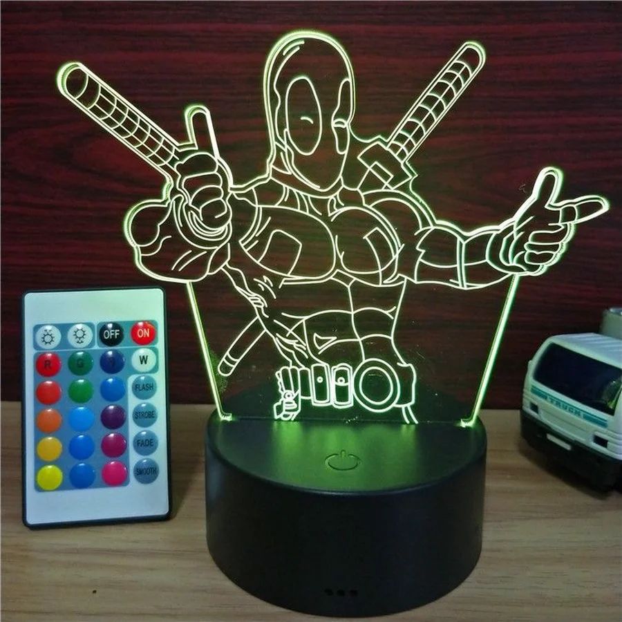 3D Lamp Deadpool Remote Control Best Gift For boys Acrylic Table Night light Furniture Decorative colorful 7 color change household Home Accessories