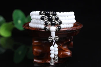 

New Fashion 6mm White Chalcedony Beads Tibetan Buddhist 108 Prayer Beads Bracelet Gourd mala Prayer Bracelet for Meditation