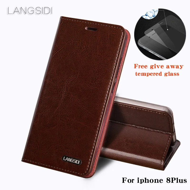 

wangcangli For iphone 8 Plus phone case Oil wax skin wallet flip Stand Holder Card Slots leather case to send phone glass film