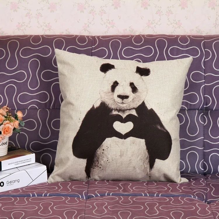 

Cartoon Panda Linen cotton pillow sofa cushions decorative Throw Pillow Home Decor cojines