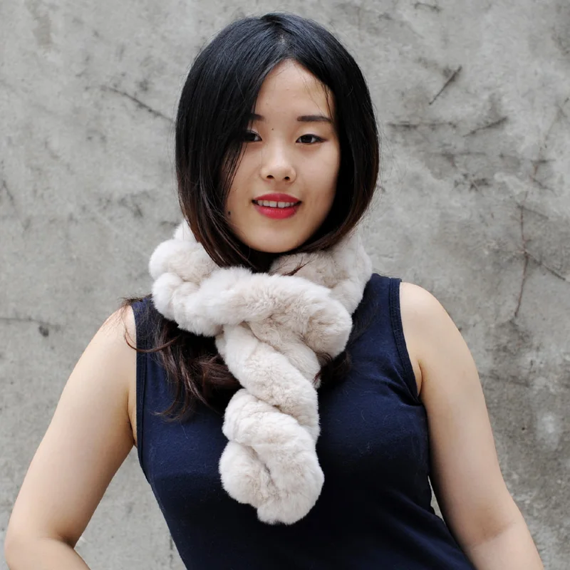 

CX-S-59E Lovely Lady And Womens Real Rex Rabbit Fur Scarves Fashion Design Girls Natural Fur Winter Soft Short Scarf