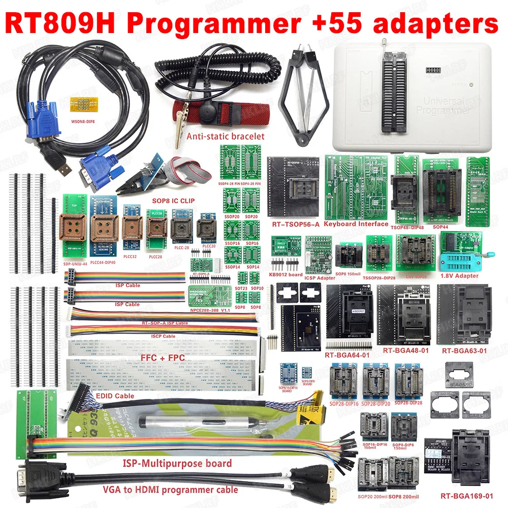

100% Original Universal RT809H EMMC-Nand FLASH Programmer + 55 ADAPTERS WITH BGA169 BGA48 BGA63 BGA64 Adapters