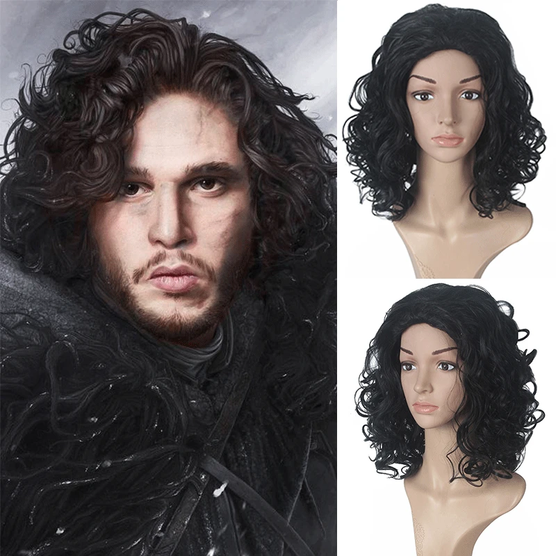 

Game of Thrones Jon Snow Male Black Wig Cosplay Adult Role Play Fancy Halloween Costume Synthetic Short Curly Wigs
