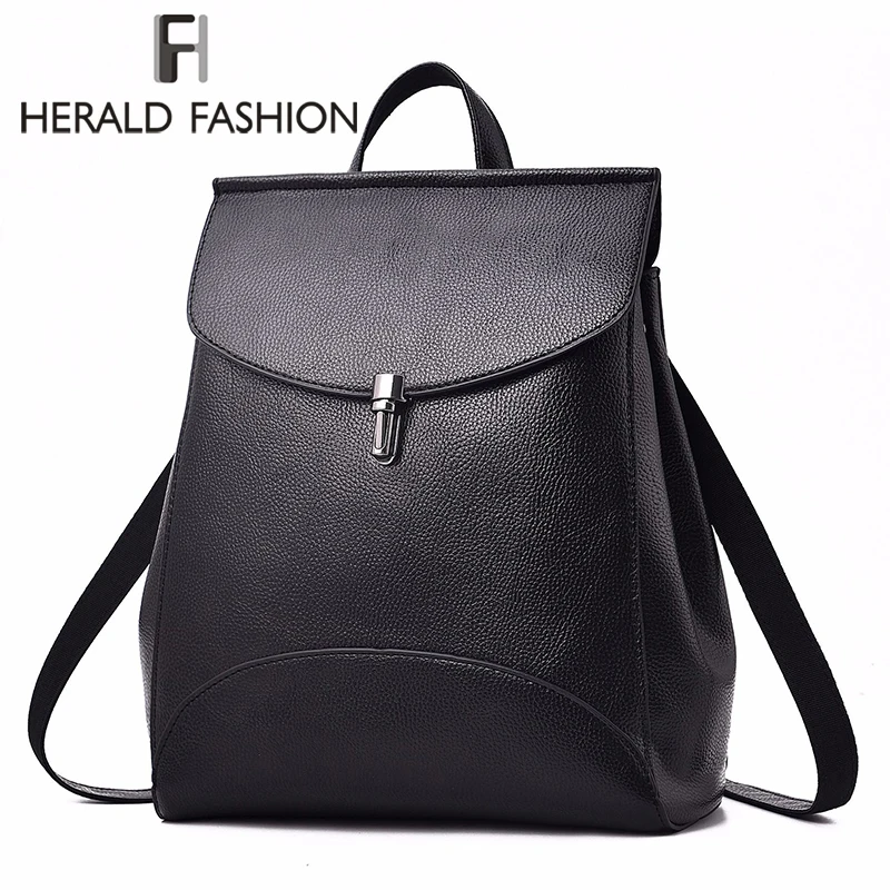 

HERALD FASHION Women Backpack Quality Leather Backpack Casual Solid School Bag for Teenage Girl Backpack Travel Shoulder Bag