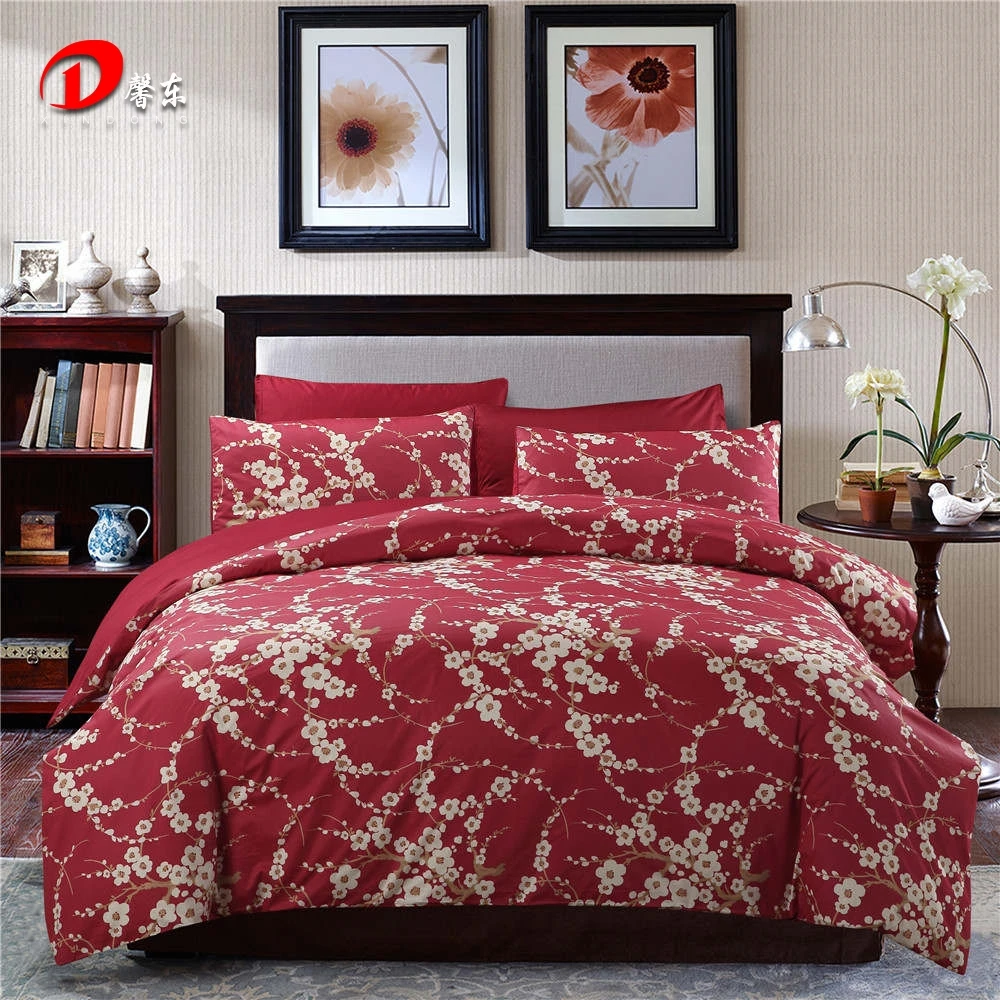 Plum Flower Luxury Satin Bedding Set Egyptian Cotton King Queen Size