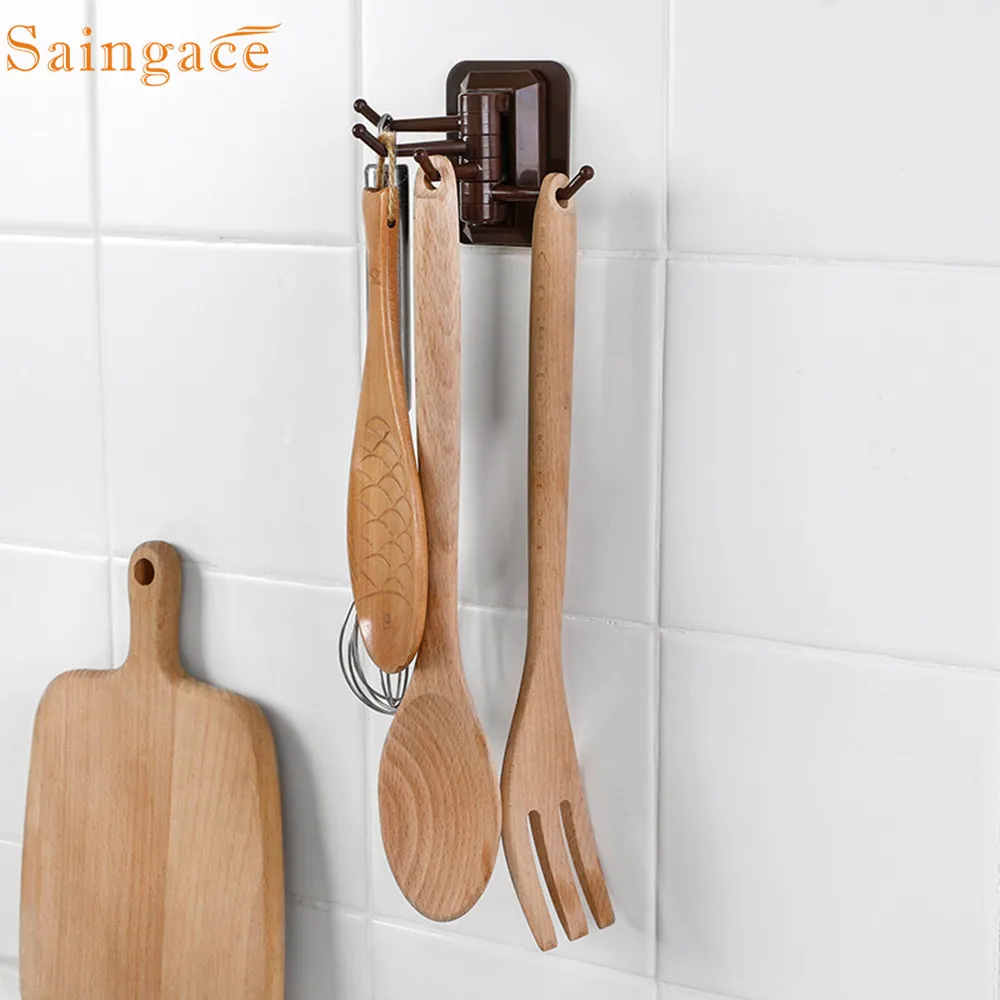 

Saingace Storage hooks Rotary trackless without screw hooks kitchen bathroom wall towel racks perchero crochet dropshipping 2019