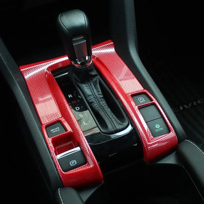 Pcmos 1 шт. красный ABS углеродное волокно переключения передач Накладка для Honda Civic 10th накладки для интерьера наклейки запчасти Новинка