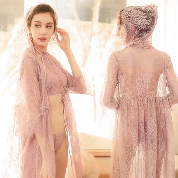 

Transparent Intimates Women Robes Female Women's Lace Sexy Sleepwear Bathrobes Spring And Summer Lingerie Sets Bathrobes Pajamas